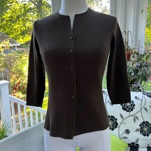 Ann Taylor Loft Dark Brown Button Up Cardigan Sweater with 3/4 Length Sleeves